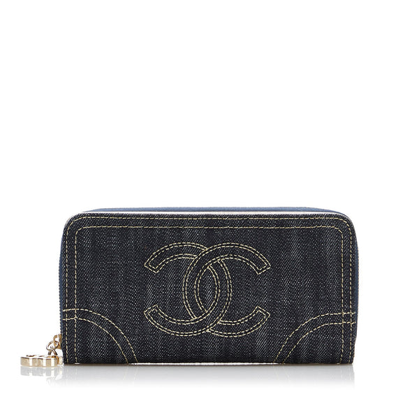 Chanel Vintage Chanel Denim x Leather Wallet On Long Shoulder Chain
