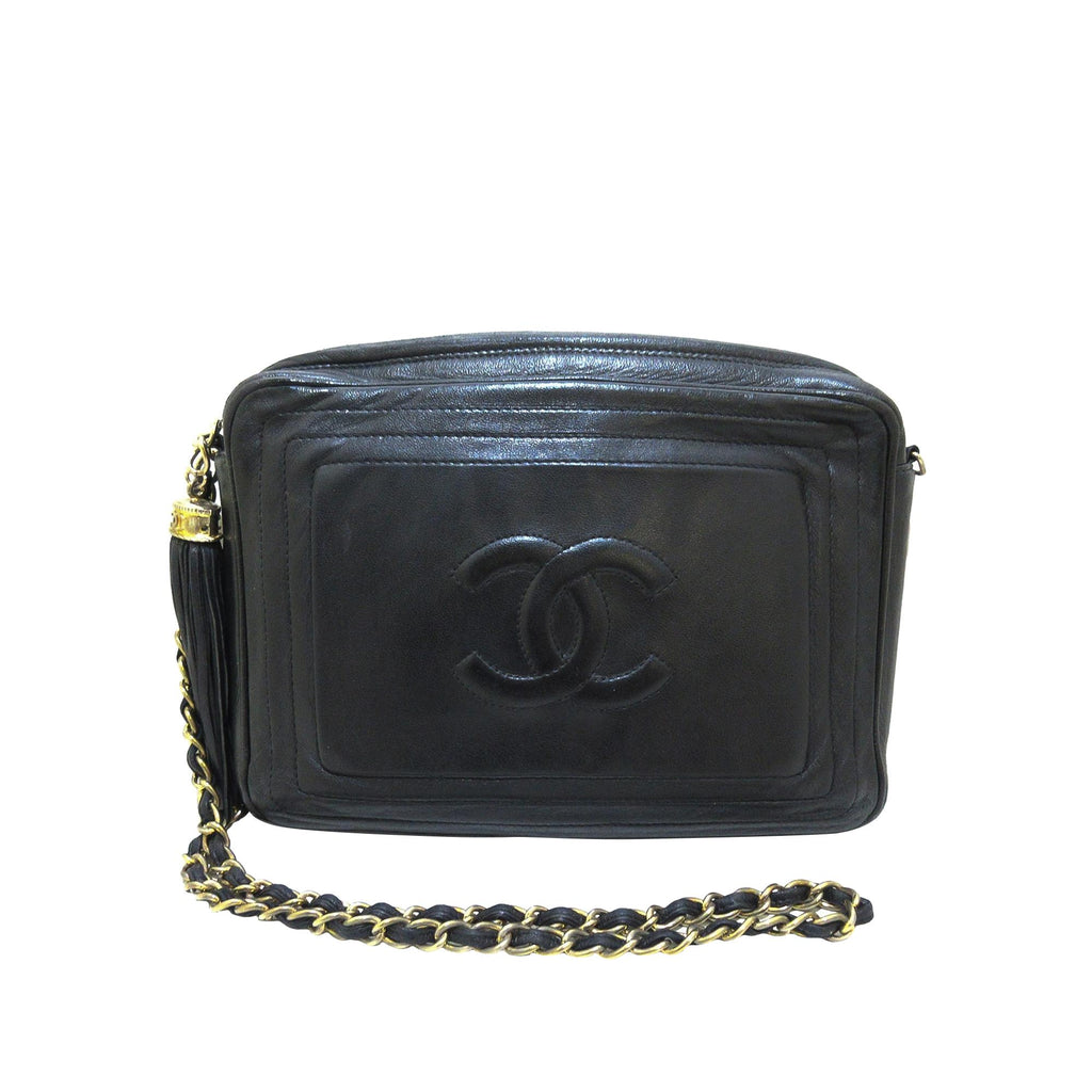 Chanel Pochette Leather Black White Bag sold with Coin Purse CC Logo Silver  Hdwr