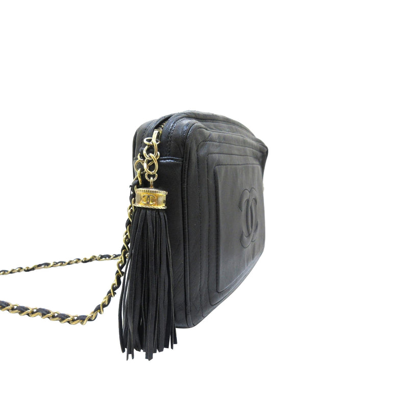 Sold at Auction: CHANEL BLACK QUILTED LAMBSKIN SHOULDER BAG
