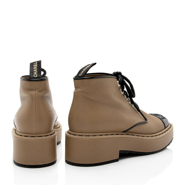 Chanel Calfskin CC Cap Toe Platform Ankle Boots - Size 9 / 39 (SHF-1C54SV)