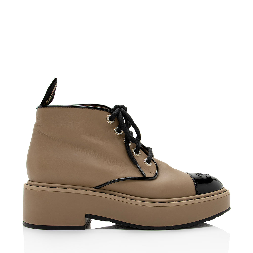 Chanel Calfskin CC Cap Toe Platform Ankle Boots - Size 9 / 39