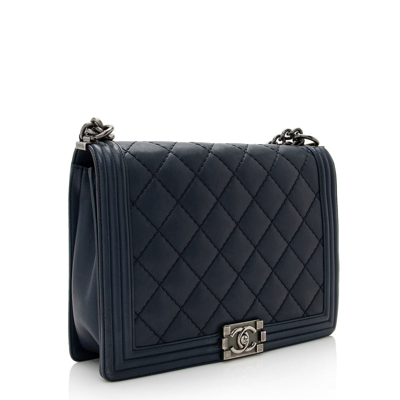 Chanel Calfskin Double Stitch Large Boy Bag (SHF-22183)