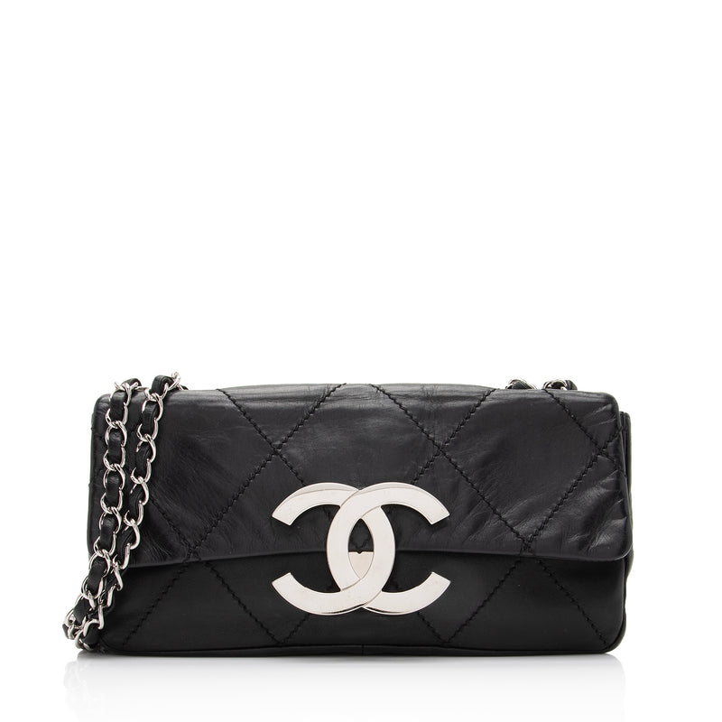 Chanel CC Quilted Leather Single Flap Bag Blue Pony-style calfskin