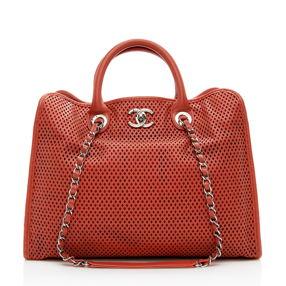 Chanel Perforated Leather CC Logo Tote Blue - Luxury In Reach