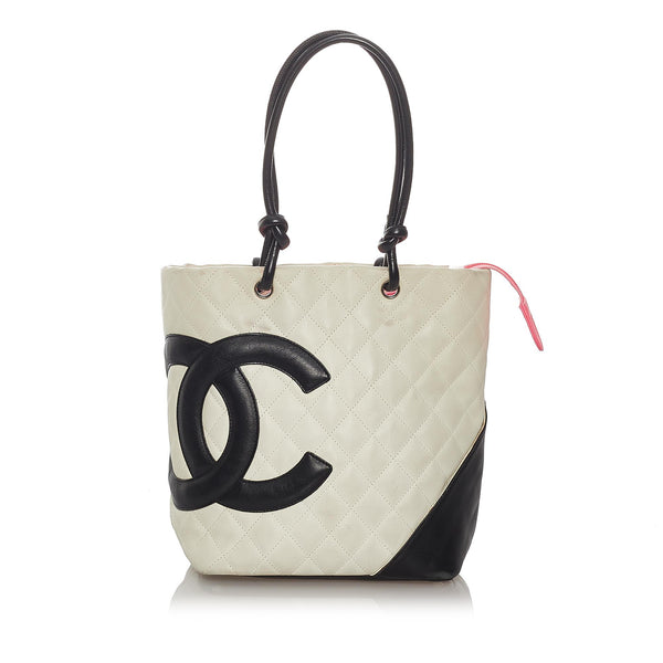 CHANEL Calf Skin Leather Cambon Quilted Black Tote Bag Handbag
