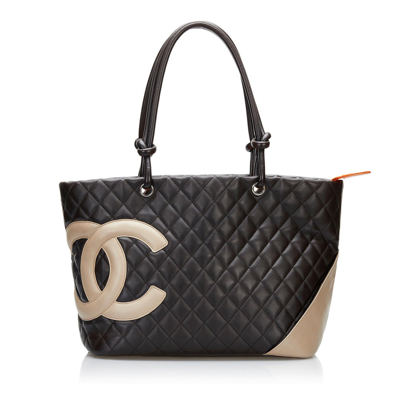 Authentic Chanel Black Quilted Calfskin Leather Large Cambon Tote Shoulder  Bag – Italy Station
