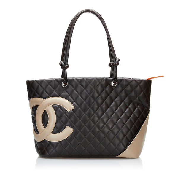 CHANEL Bag handbag novelty cambon line CC logo nylon leather black Authentic