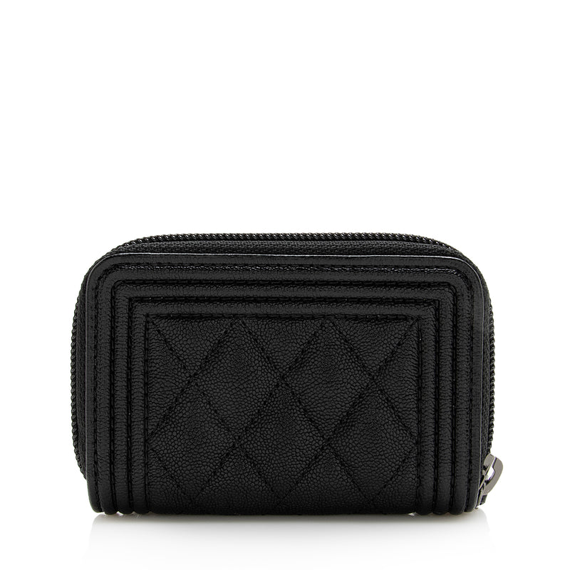 CHANEL Caviar Quilted Miss Coco Zip Card Holder On Chain Black 825281