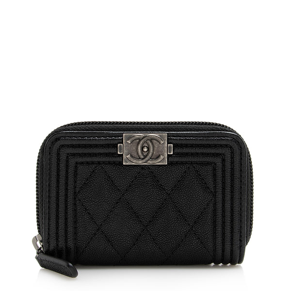 CHANEL Card Coin Case Mini Wallet Zipper Lambskin Black Coco w/Storage Bag  Boxed