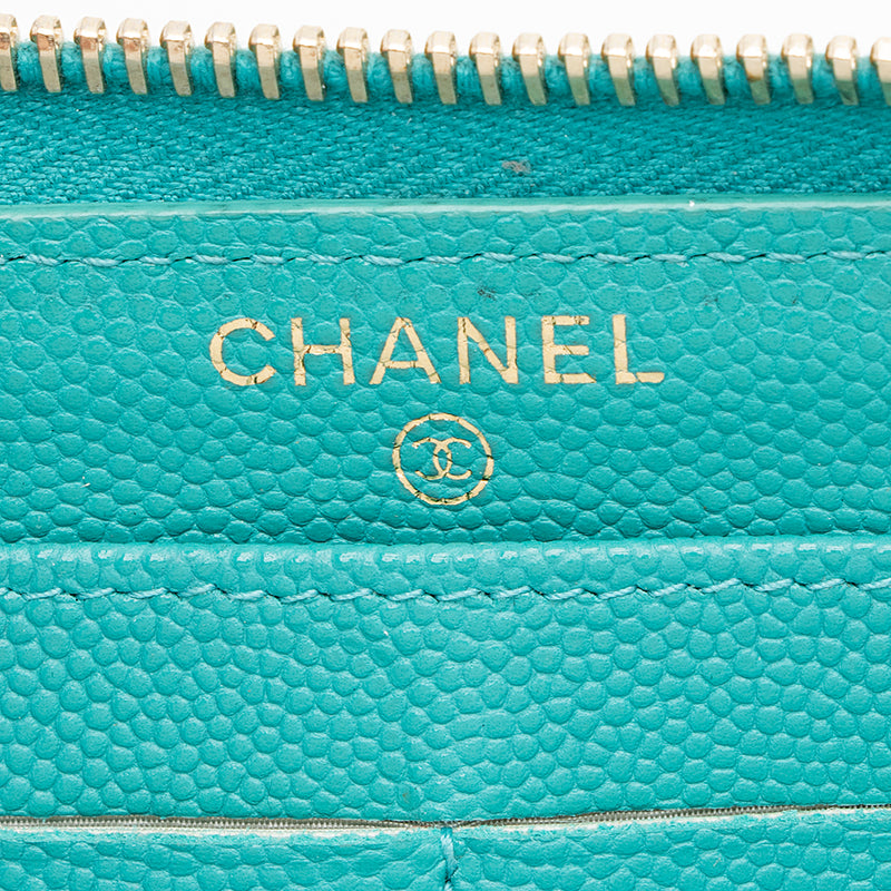 Chanel Caviar Leather CC Zip Around Wallet (SHF-16722)