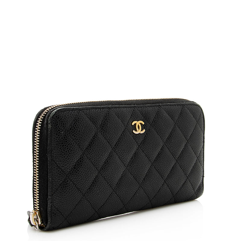 Chanel Black Quilted Caviar Leather Classic Trifold Wallet Chanel