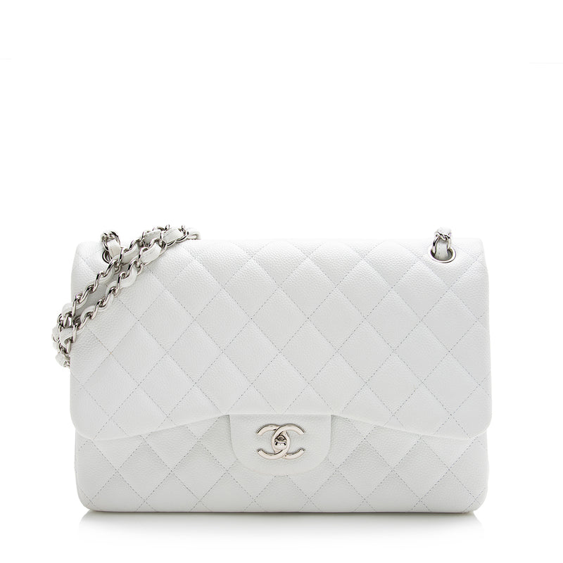 Chanel White Caviar Jumbo Classic Flap Bag SHW – Boutique Patina