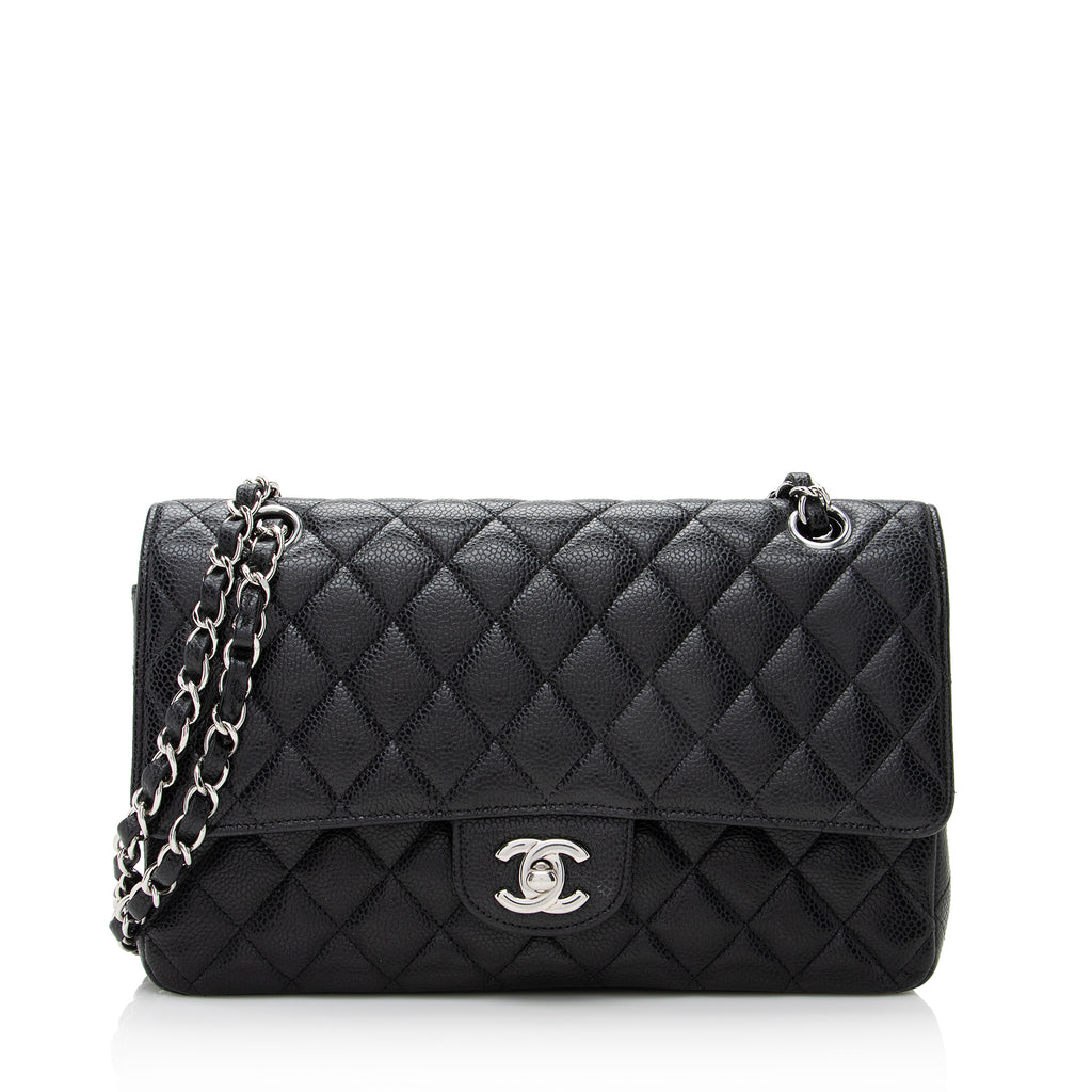 BOSTON Chanel Classic Medium Double Flap, Black Caviar Leather