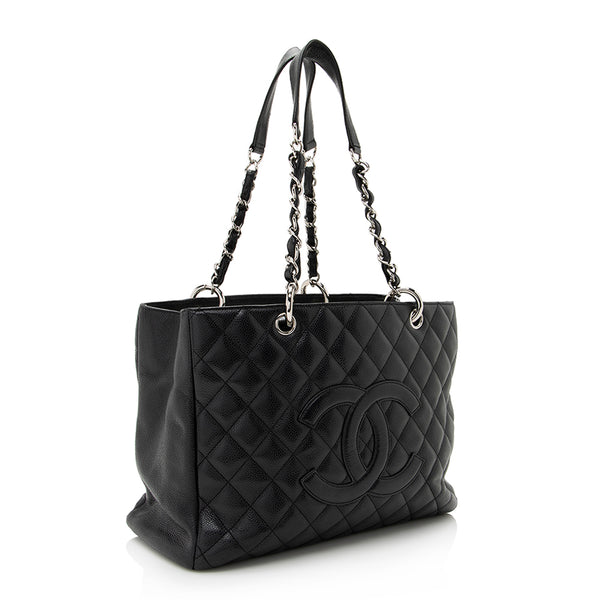 CHANEL Black Caviar Leather Grand Shopping Tote Bag