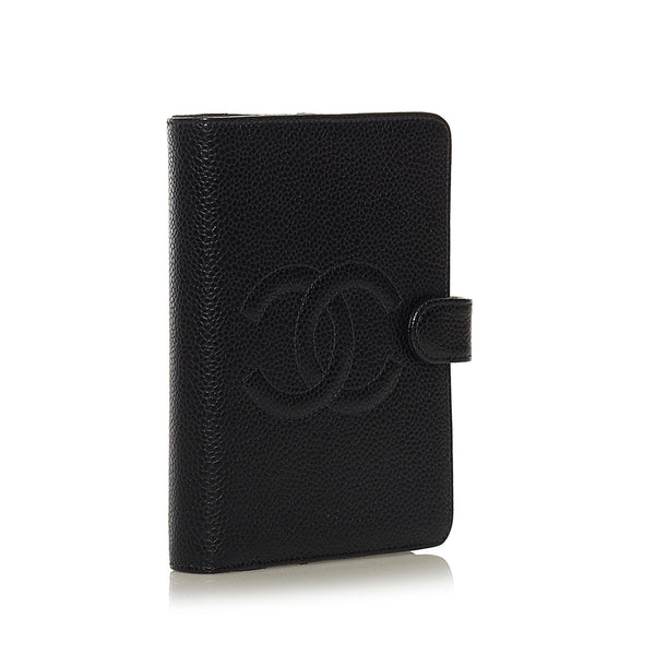 CHANEL Long Wallet Leather Black Caviar Skin Notebook Cover 3142513 wa00174