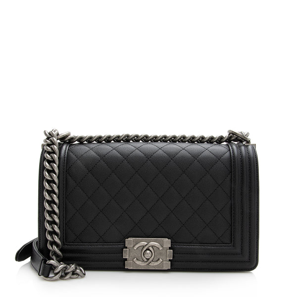 Chanel Boy Flap Bag Quilted Lambskin Old Medium White With Dust Bag