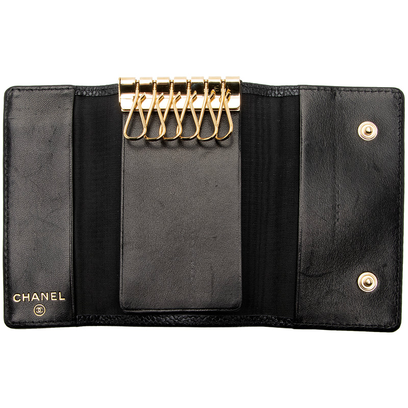 CHANEL Lambskin Quilted 6 Key Holder Black 1267928