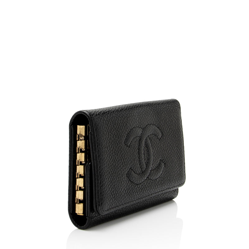 CHANEL Caviar Quilted 6 Key Holder Black 1011926