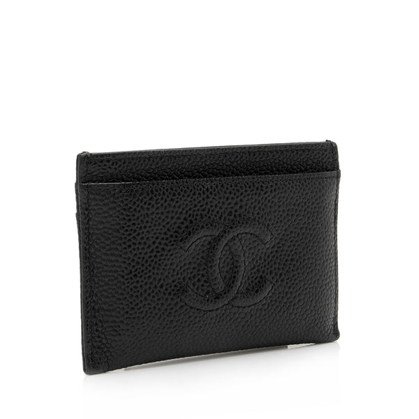CHANEL, Accessories, Euc Chanel Black Caviar Leather Slg Credit Card  Holder Case Business Cc Logo