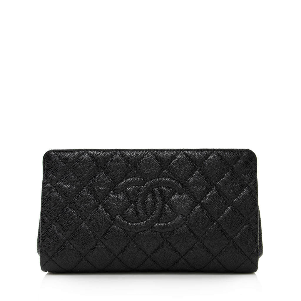 Chanel Black Quilted Caviar CC Phone Clutch With Pouch Gold