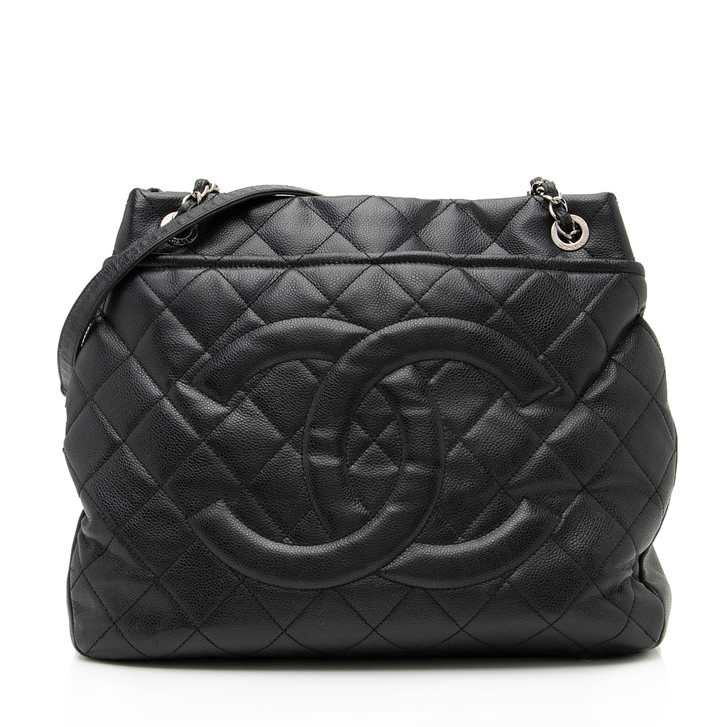 Chanel Caviar Leather Front Pocket Large Shopping Tote (SHF-22100)