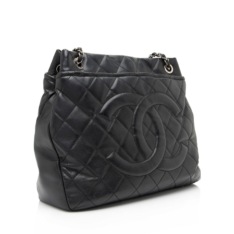 Chanel Black Quilted Caviar Timeless Soft Shopping Tote For Sale at 1stDibs