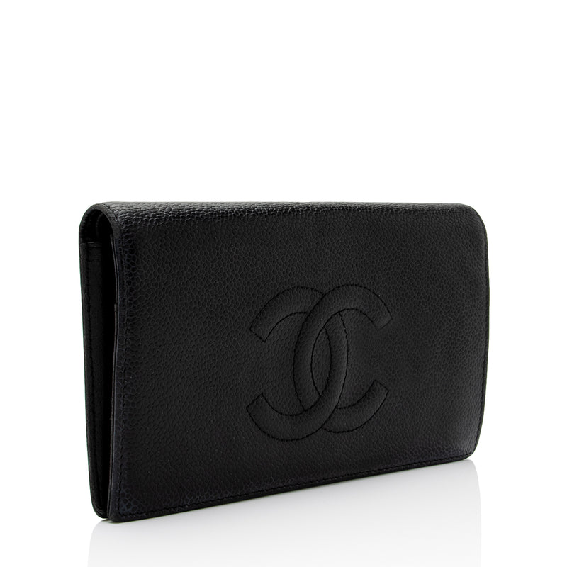 Chanel Beige Caviar Leather CC Logo Long Flap Wallet 863307