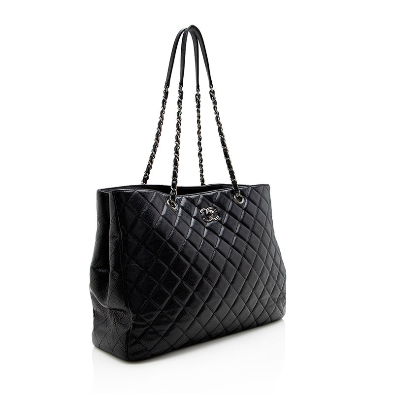CHANEL Calfskin Quilted Large Classic Shopping Tote Black 1227043