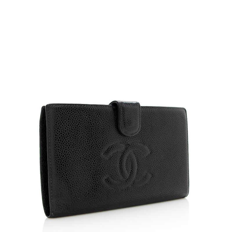 Authentic CHANEL CC Logo Coin Case Wallet Caviar Skin Leather Blk Vintage  USED