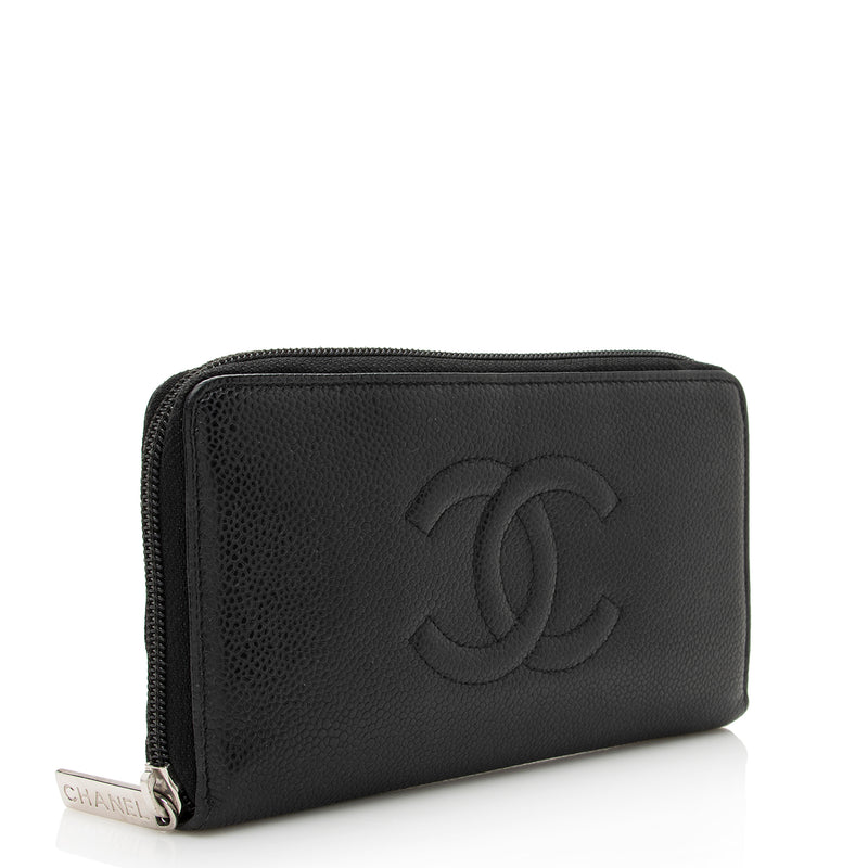 Chanel Caviar Leather Timeless Zip Around Wallet (SHF-22219)