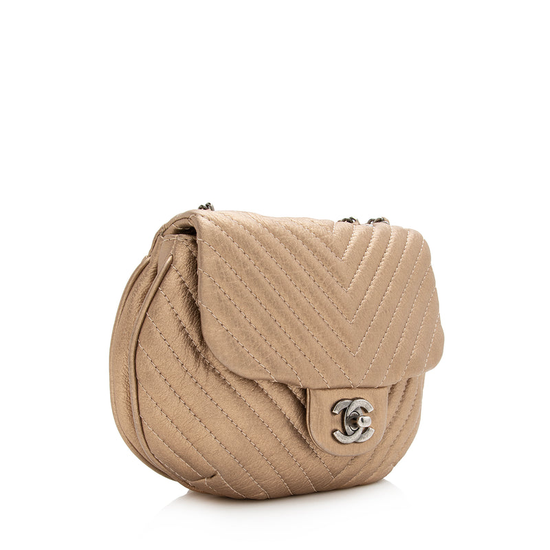 Chanel Statement Medium Flap Quilted Chevron Crossbody Bag Khaki