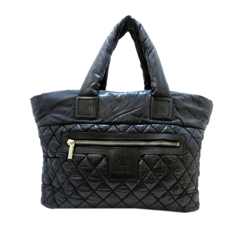 CHANEL Camellia Tote Bag leather Black Used Women CC Coco logo measurements  :20