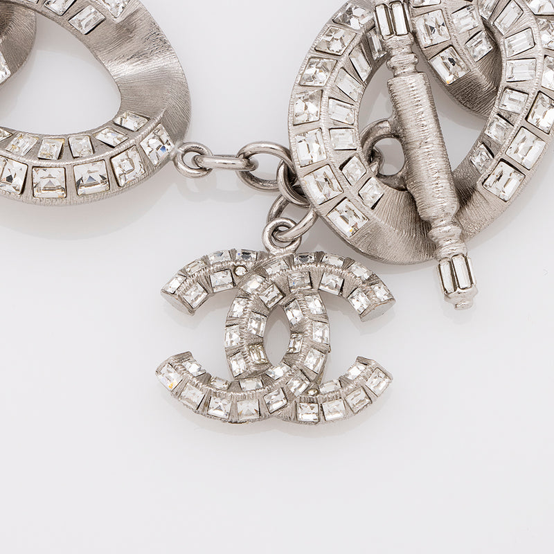 Authentic vintage Chanel necklace chain choker rhinestone logo