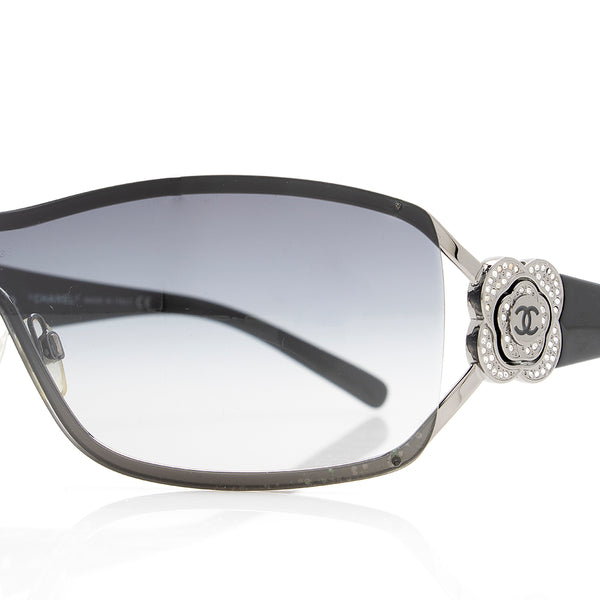 Chanel Sunglasses Flower Camellia Side Logo Black Silver