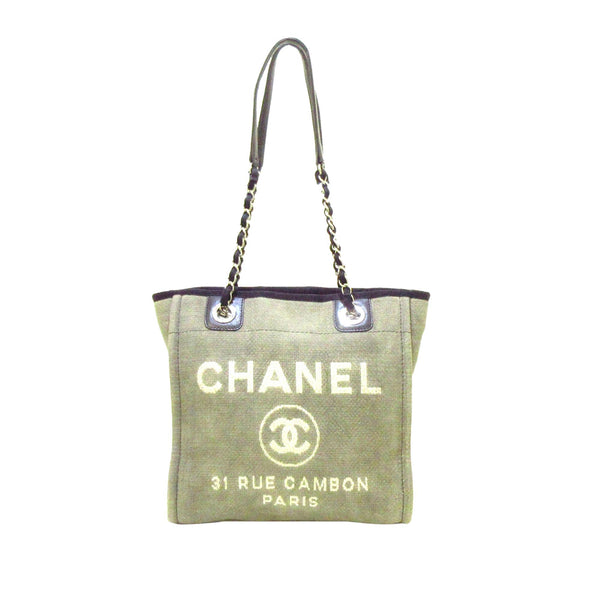 Cambon Chanel Yellow Deauville MM Canvas & leather chain tote bag Cloth  ref.993040 - Joli Closet