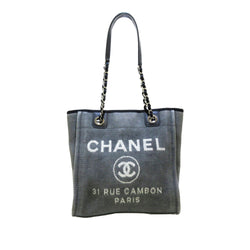 Chanel Deauville Tote Bag Large Shopping A66941 Black Leather Purse Auth  New 
