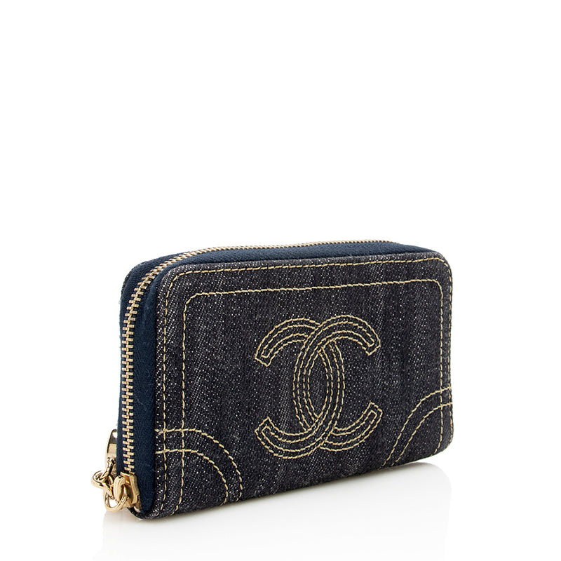 Chanel Denim CC Zip Around Wallet (SHF-16443)