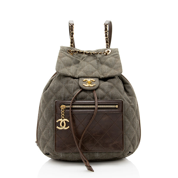 Chanel Denim Calfskin CC Drawstring Backpack (SHF-19072)