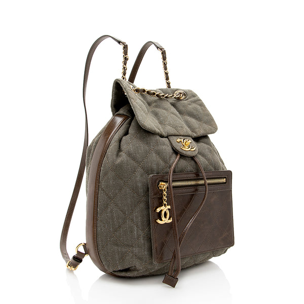 Chanel Denim Calfskin CC Drawstring Backpack (SHF-19072
