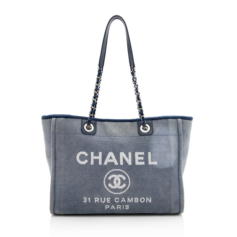 Chanel Blue Mini Deauville Tote Bag Navy blue Leather Cloth Cloth  ref.142821 - Joli Closet