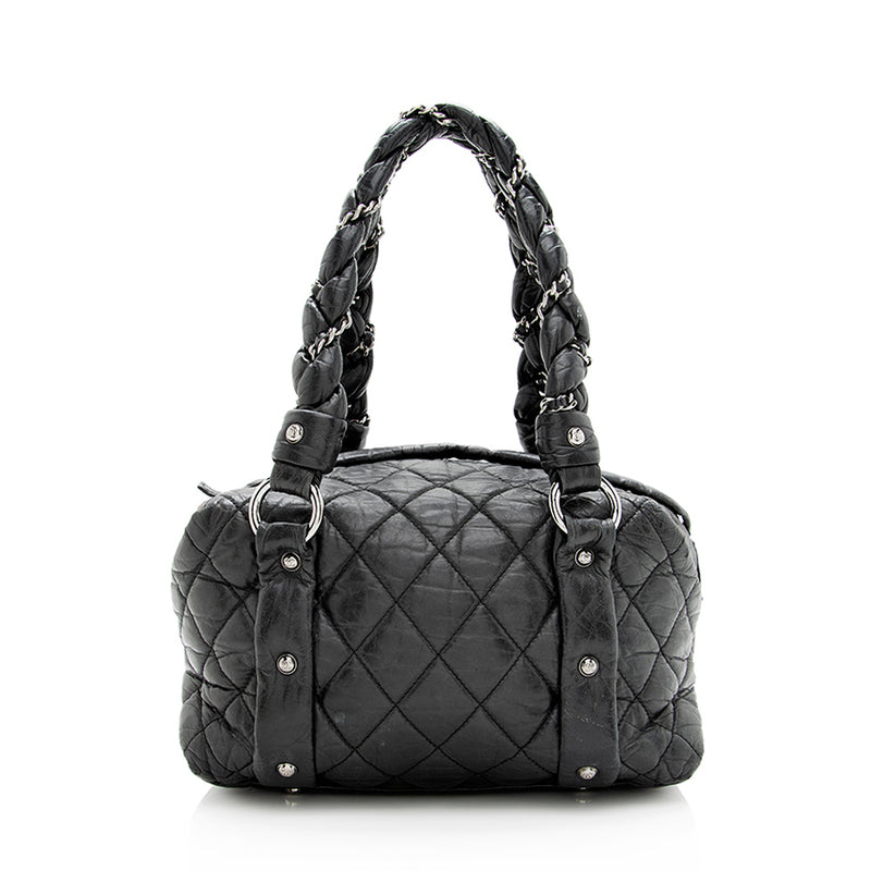 CHANEL Black and White Lambskin Mini Shopping Bag Tote For Sale at