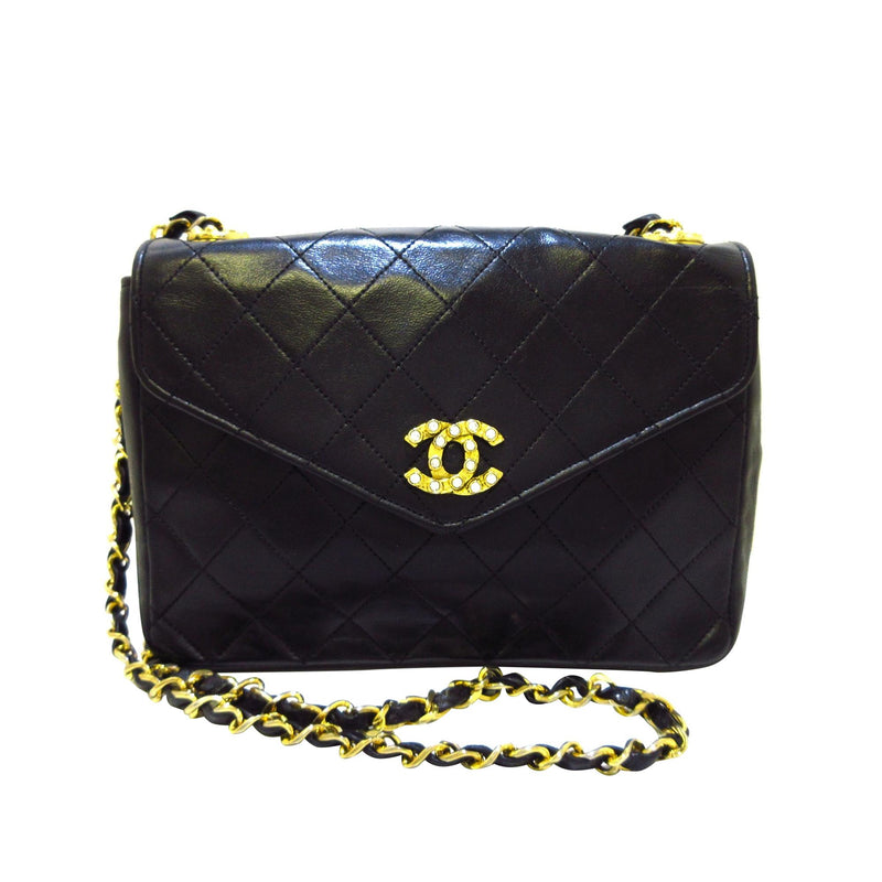 Chanel Black Quilted And Embellished Chain Medium Flap Bag Gold