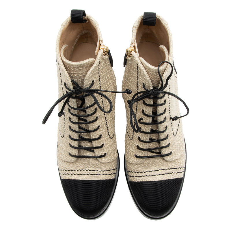 chanel canvas lace up shoes