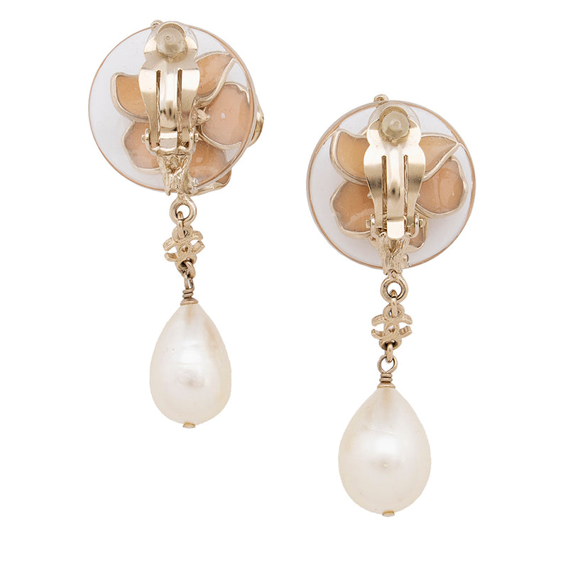 FWRD Renew Chanel Coco Mark Pearl Earrings in Silver | FWRD