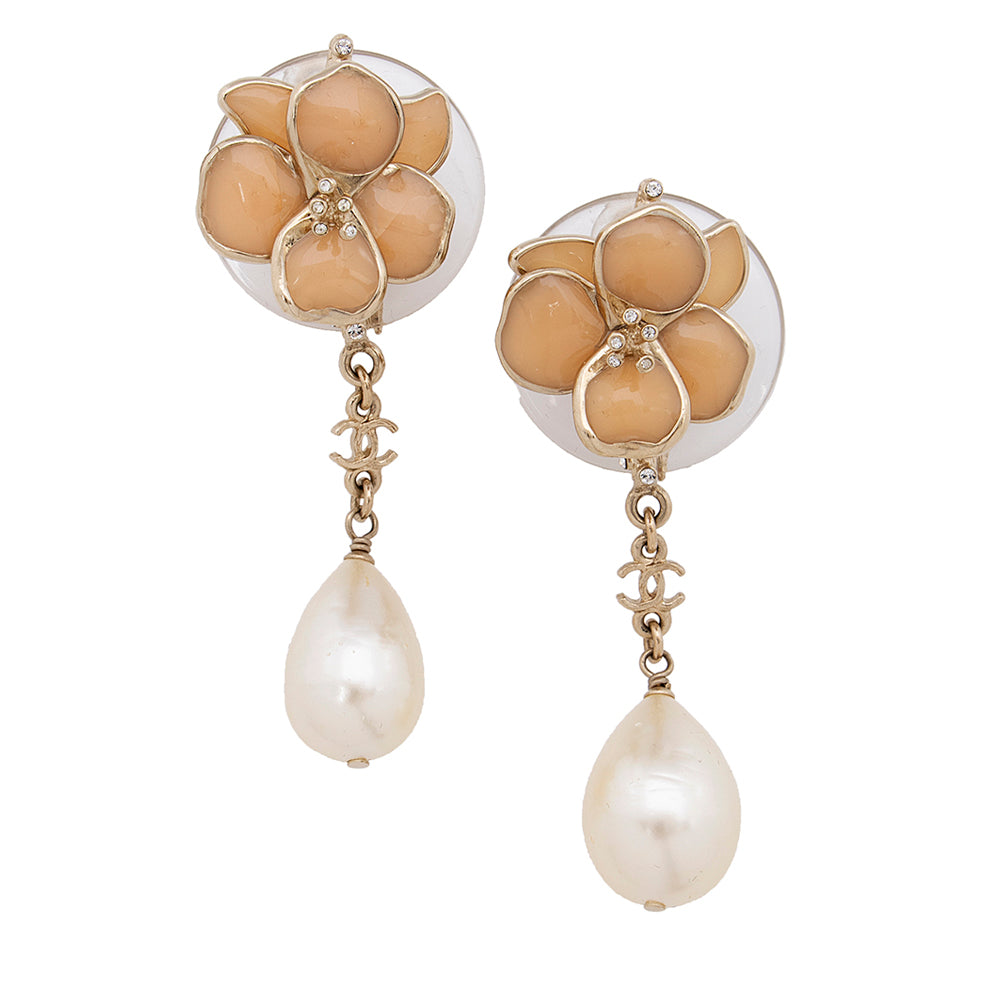 Chanel Flower & Pearl Clip-On Drop Earrings – Votre Luxe