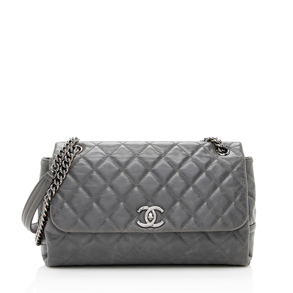 Chanel Grey Iridescent Calfskin Chic Accordion Flap Bag