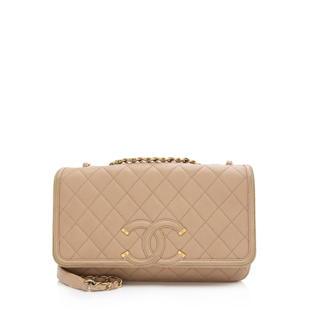 Chanel CC Small Flap Bag in Triple Stitched Chevron Beige Calfskin - SOLD