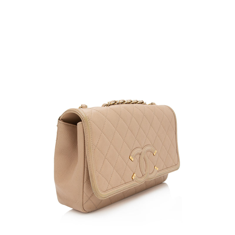 Chanel Grained Calfskin CC Filigree Medium Flap Bag (SHF-P3nxD7