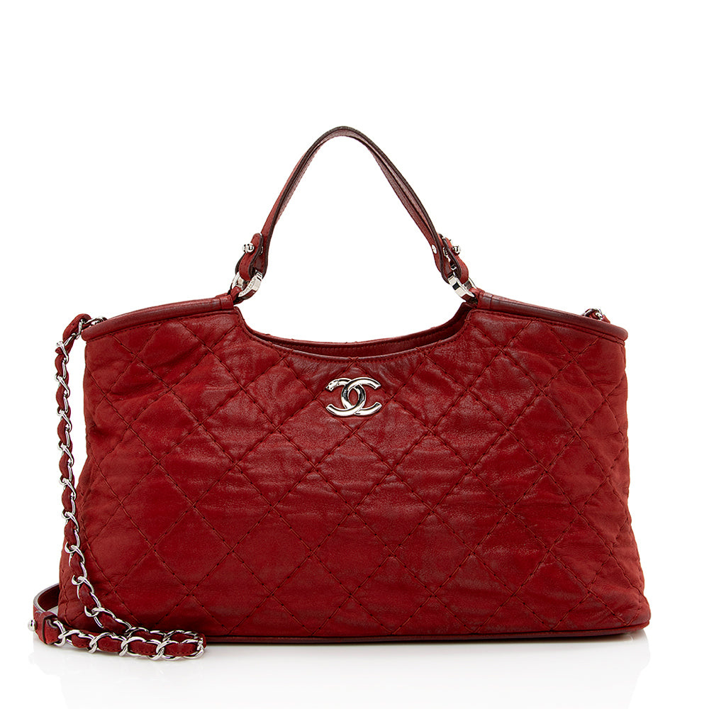 Chanel Red Iridescent Calfskin Leather Chain Large Crossbody Bag