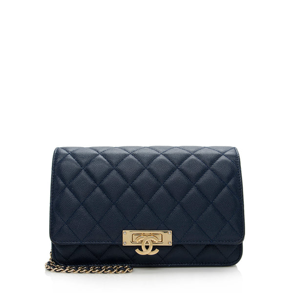 Handbags Chanel Chanel Black Blue Wallet on Chain Woc Shoulder Bag Crossbody Gold